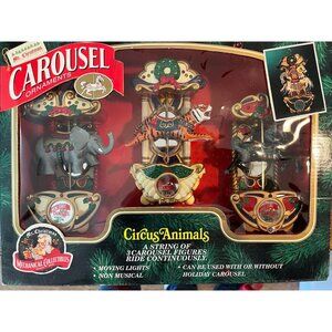 Mr Chirstmas Carousel Circus Ornaments Animals Moving Lighted Elephant Tiger NOS